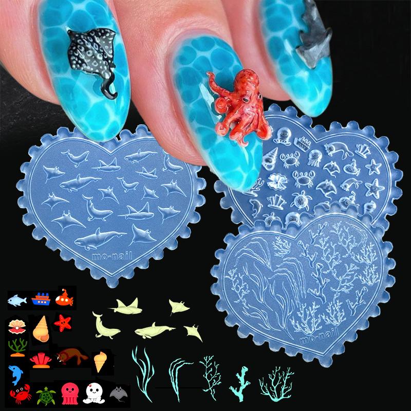 1Pcs Ocean Theme Sea Shell Goldfish Starfish Cherry Strawberry 3D Acrylic Nail Mold Nail Decorations Diy Silicone Manicure Mold