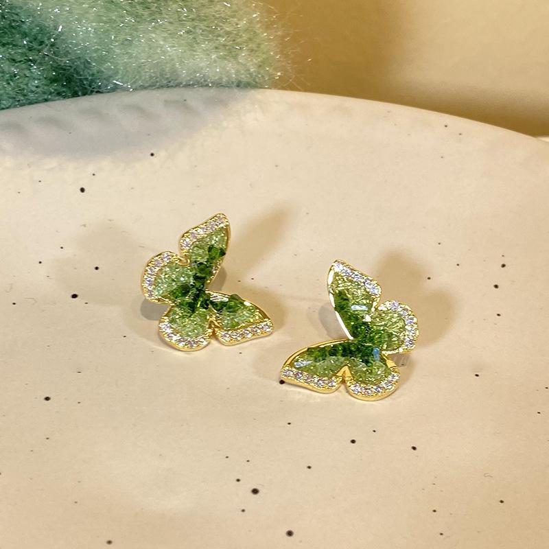 925 Mori Zircon Crystal Butterfly Stud Earrings Ins Style Fashion High-end Earrings Light Luxury Exquisite Earrings