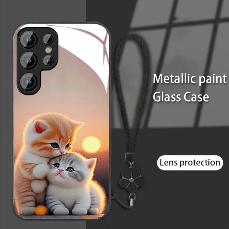 Katzen Geeignet für Samsung S24PLUS Handyhülle S23 Mädchen S22 Hautfreundlich A52 Glashülle A54 Rundumschutz A14