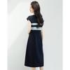 Xinfeiyu Fashion Color Block Slimming Midi Polo Dress