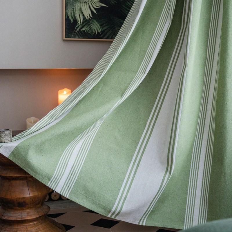 American Cotton Linen Stripe Thick Blackout Home Window Curtains with Tassel Bedroom Kitchen Drapes Living Room Shading Curtain