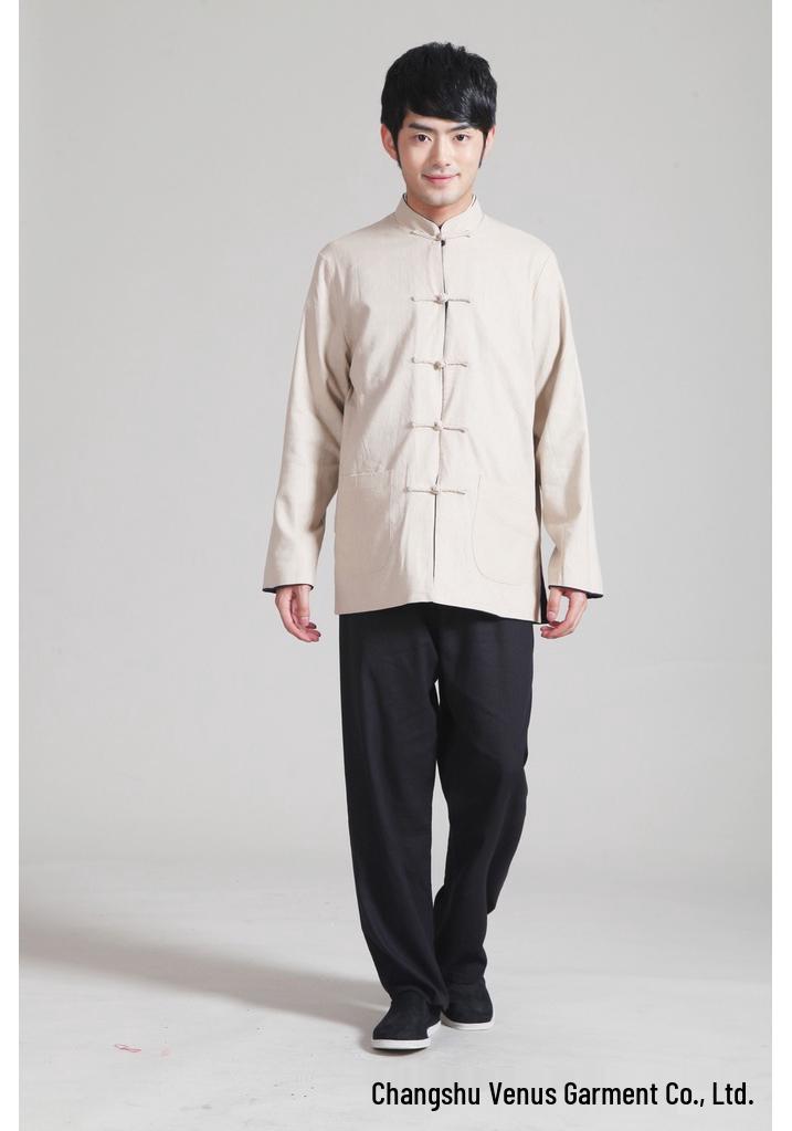 Men's Reversible Cotton and Linen Ethnic Tang Suit, Long Sleeve, 2973 Style