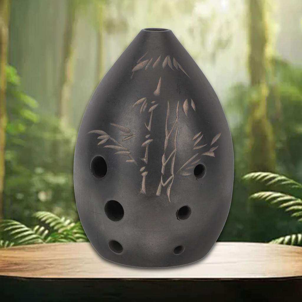Black Clay Ocarina Flute 8 Hole Ancient Chinese Musical Instrument Handcrafted Perfect for Meditation and Tea Ceremony