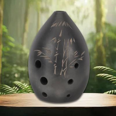 Ocarină Tradițională cu 8 Orificii din Ceramică Argilă Neagră Lucrată Sunet Melodios Instrument de Suflat Cadou pentru Pasionații de Cultură