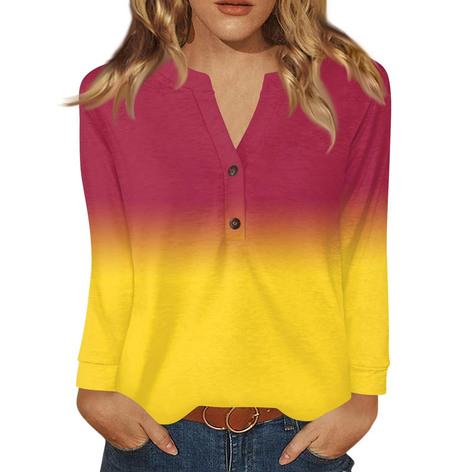 

Жіноча футболка з принтом, на ґудзиках, з довгим рукавом, повсякденна, для вихідних, модна, базова, з V-подібним вирізом, звичайна XL