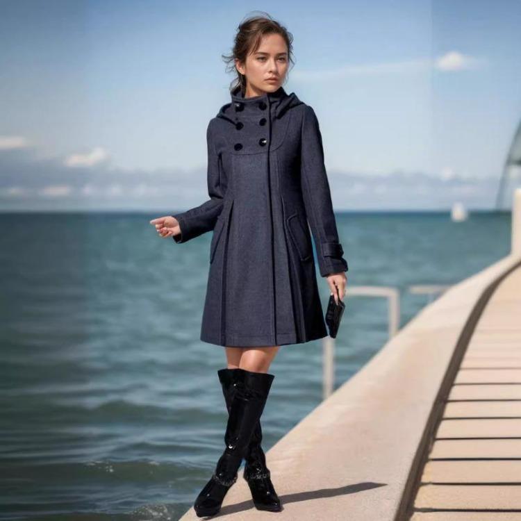 Hooded Trench Coat Women's Woolen Jacket Mid Long Warm Wool Coat Clothing