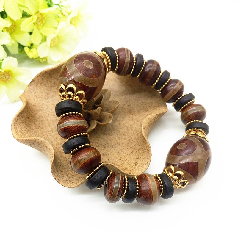 Natural Agate Three-Eyed Dzi Bead Bracelet