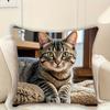 Chic Tabby Cat Portrait Pillow Cover Polyester Cushion Case With Zipper Closurefor Living Room, Bedroom, Car Decor Pillowcase