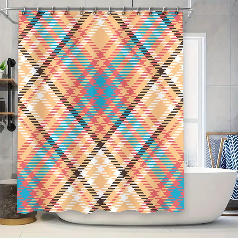 

Colorful Geometric Shower Curtain Bath Decoration With Rod Pocket Shrink Wrapped Packaging For Bathroom Decorations! W60H190(CM)-1 Pcs