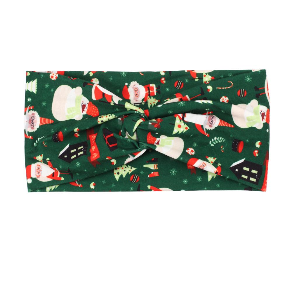 Bandeau de Noël Père Noël & Bonhomme de neige avec clochettes, bois de renne et motif canne de Noël - Design élastique noué