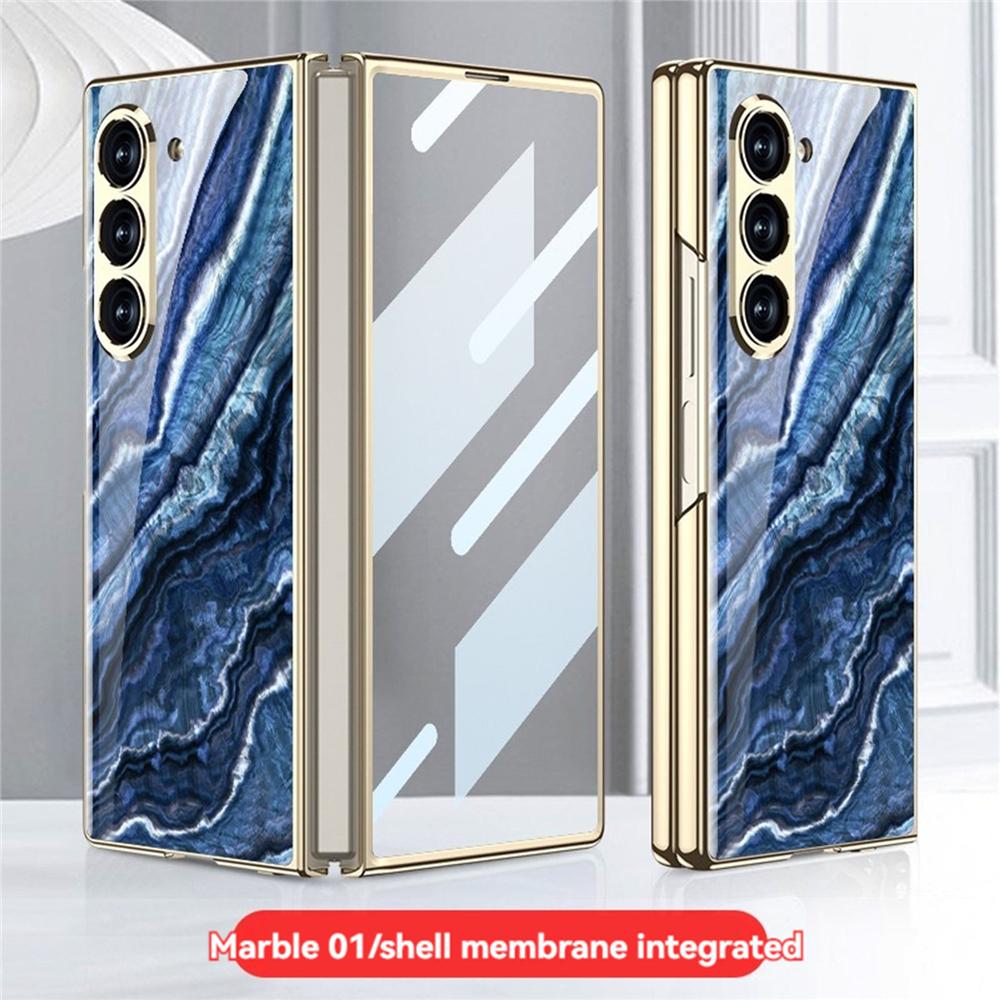 Husă Protectoare Pliabilă cu Model de Marmură, Rezistentă la Praf, Capac Spate + Protector de Ecran pentru Accesorii Samsung Galaxy Z Fold 6