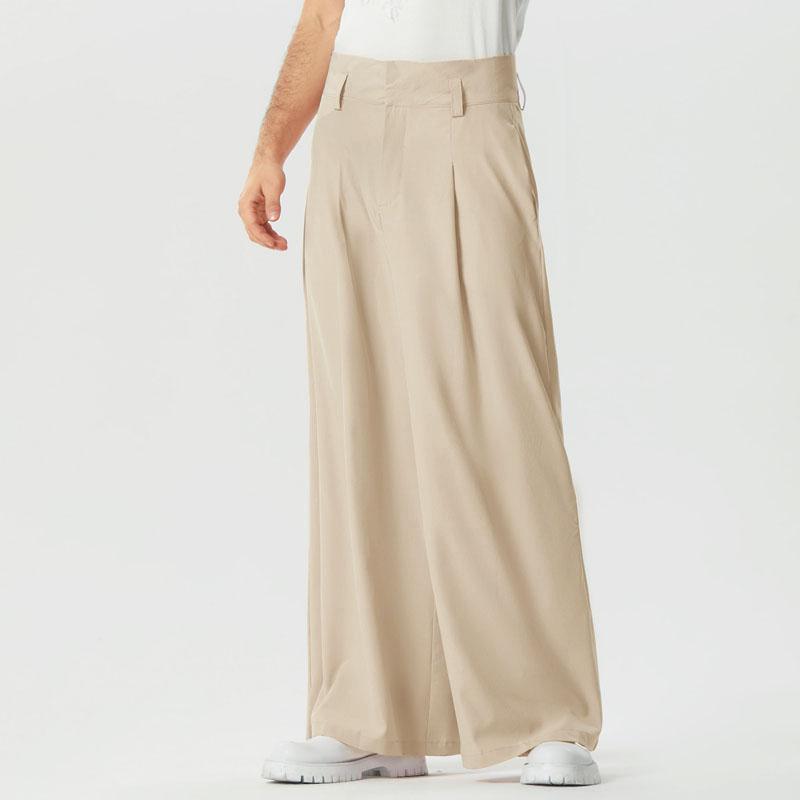 

INCERUN Men Zip-up Bandage Waist Casual Loose Wide Legs Long Pants Suit Trousers 4XL бежевый