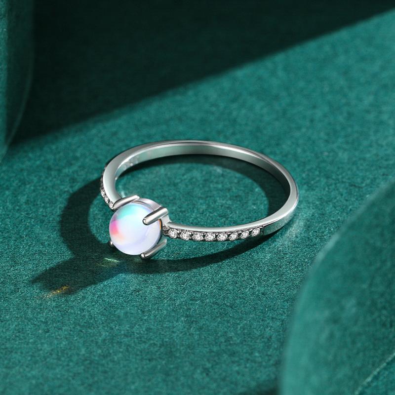 MODIAN 925 Sterling Silver Simple Trendy Round Moonstone Finger Ring 14K Gold Plated Fine Jewelry For Women Gifts