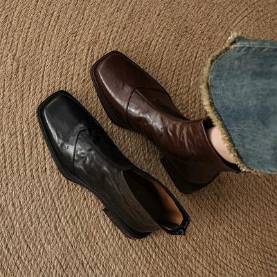 Fashion Autumn Winter Cosy Soft Leather Women Ankle Boots Fashion Square Toe Shoes Modern Stretch Slim Short Botas Para Mujer