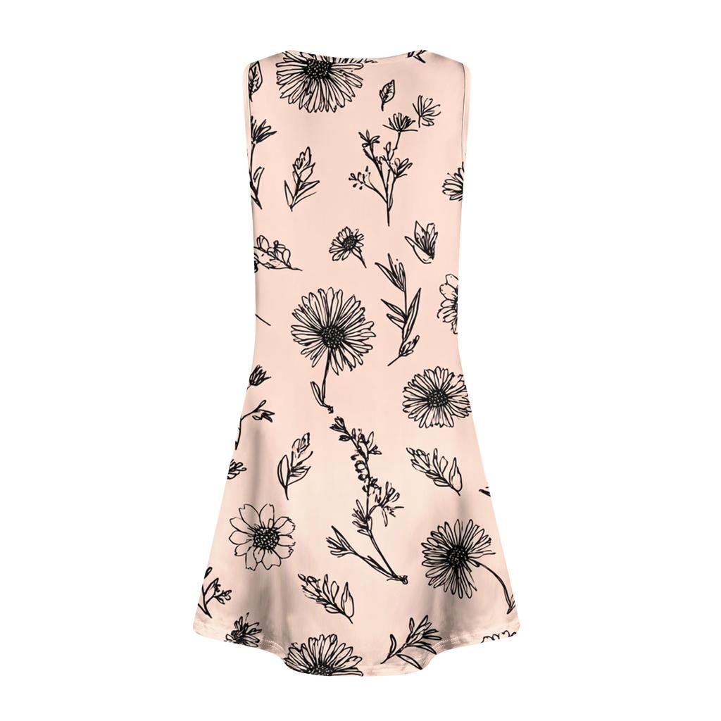 Damen Sommerkleider Lockeres V-Ausschnitt Ärmelloses Sommerkleid Kleid Mit Taschen