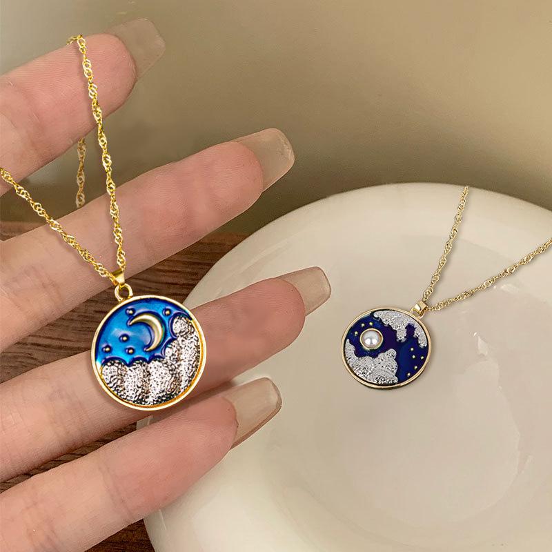 

Retro Sun and Moon Enamel Necklace - Women s Geometric Round Pendant