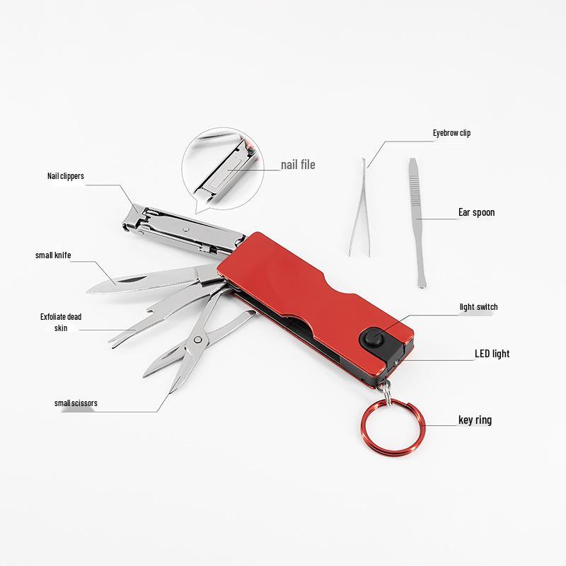 Popular Mini Multifunction Nail Beauty Tool: Folding Knife with LED, Scissors, and Clippers