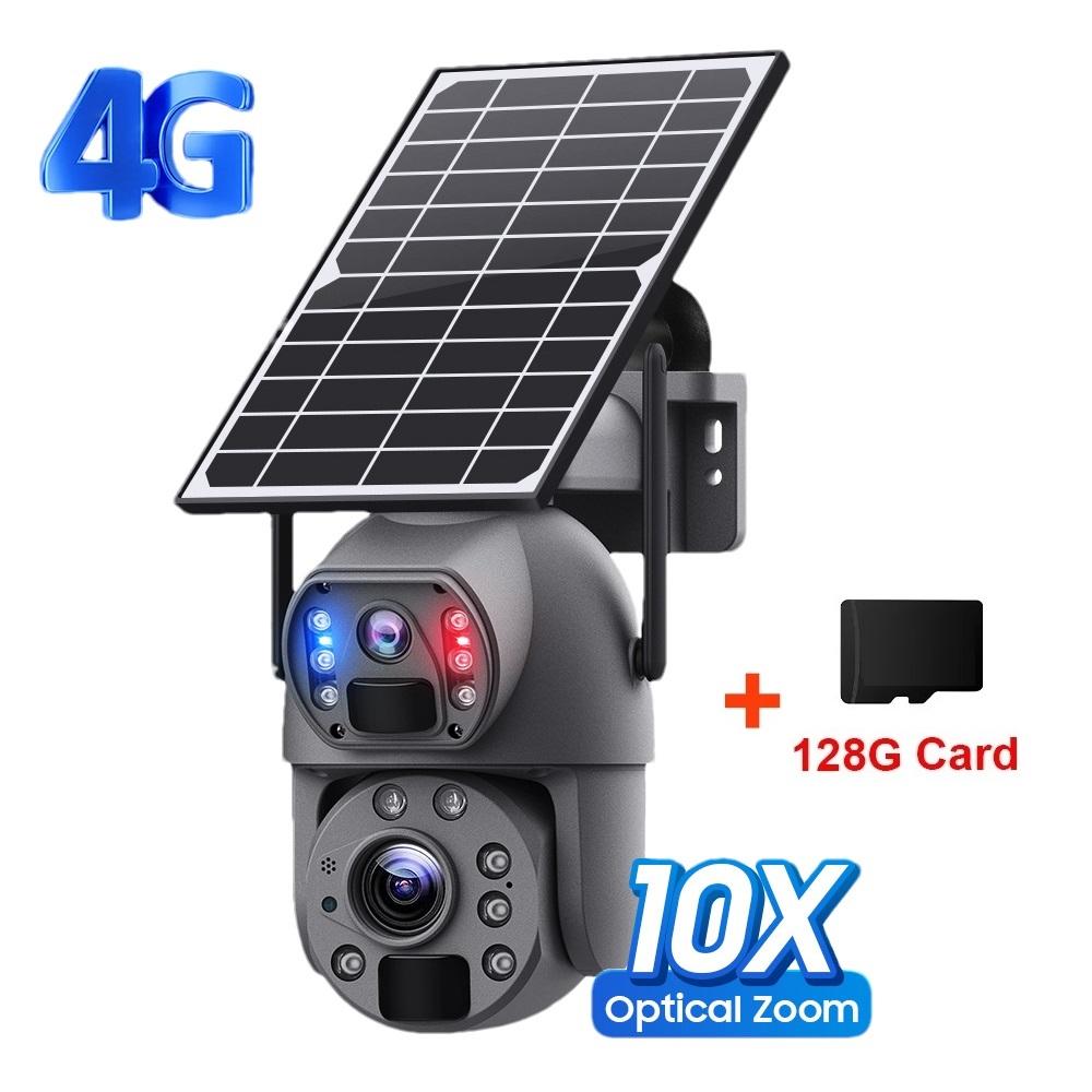 10x/20x Zoom 4G/WIFI Solar Powered Camera, HD Night Vision Security Camera, Solar Panel, PIR Human Motion Detection Monitor