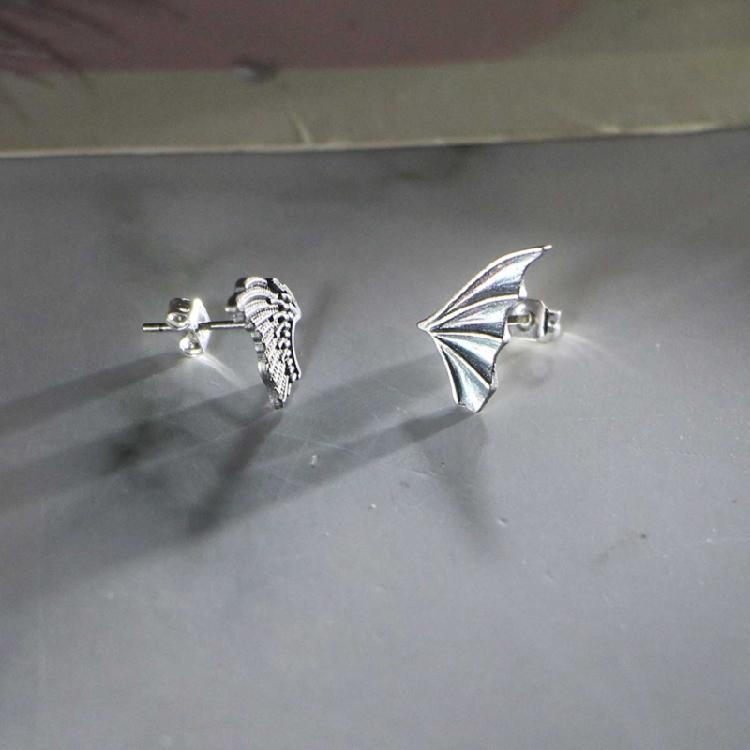 Retro Asymmetric Earrings Angel Demon Wing Earrings Female Classic Stud Earrings