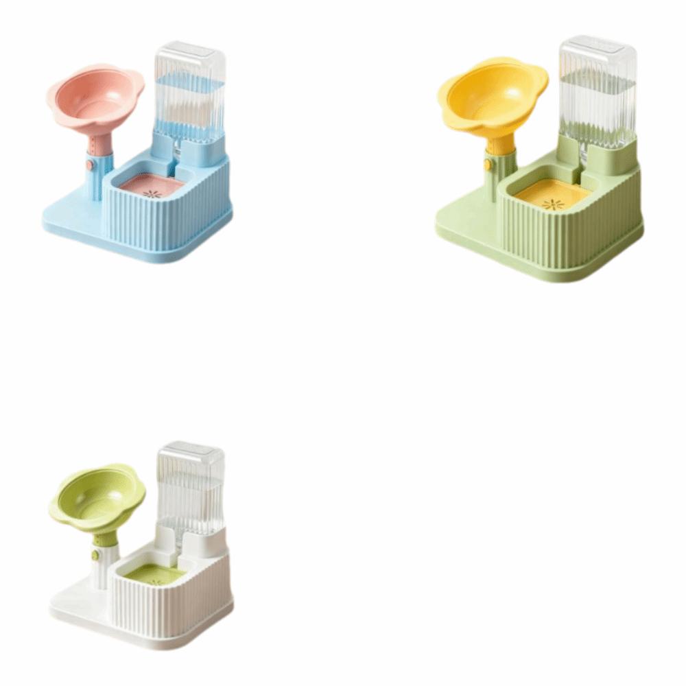 2-in-1 Pet Bowl Adjustable Height Automatic Water Dispenser Cat Water Food Bowl Cat Feeding