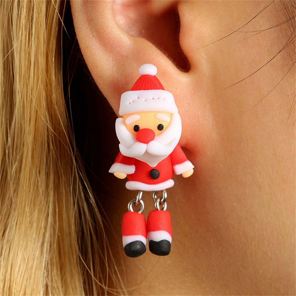 

1Pair Lovely Jewelry Animal Christmas Earrings Santa Claus Polymer Clay Ear Stud