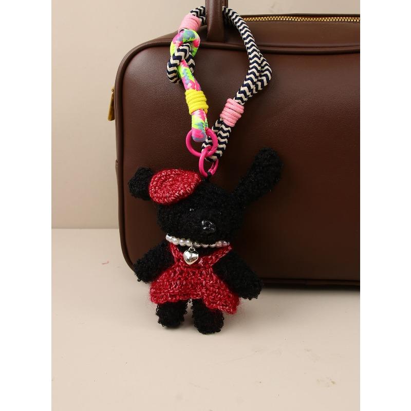 Cute Plush Puppy Bow Pendant Accessories Ins Wind Five-pointed Star Braided Rope Bag Pendant Keychain