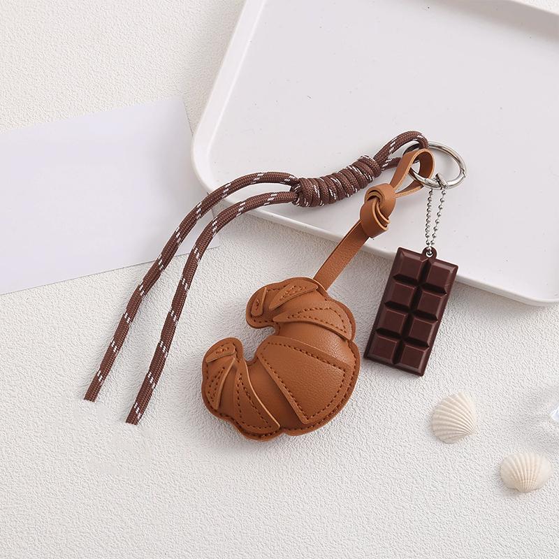 Tas Hanger Nieuw Gevlochten Touw Croissant Chocolade Tas Hanger Brood Vorm Leer Mobiele Telefoon Lanyard Tas Decoratie