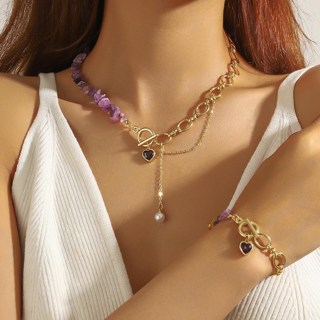 Collier pour Femmes Bijoux Collier Pendentif Formé Féminin Simple Mode Irrégulier Pierre Colorée Bracelet Ensemble Collier Collier Élégant