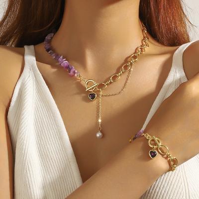 Collier pour Femmes Bijoux Collier Pendentif Formé Féminin Simple Mode Irrégulier Pierre Colorée Bracelet Ensemble Collier Collier Élégant
