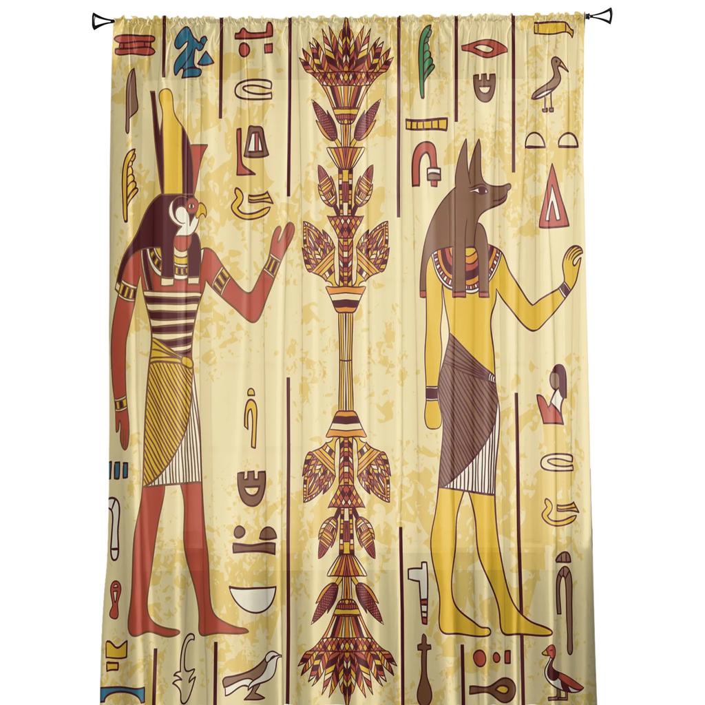 Egypt Pharaoh Yellow Mural Ancient Tulle Sheer Curtains for Living Room Decor Window Curtain for Bedroom Voile Organza Drapes