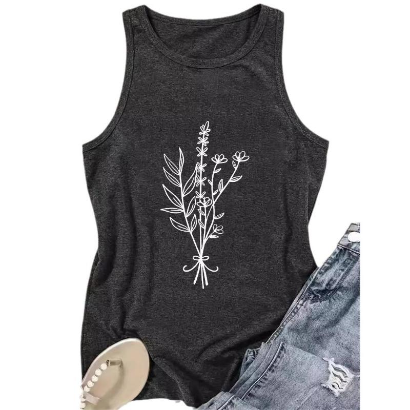 Tištěné jarní a letní tílko bez rukávů s kulatým výstřihem, pulovr vesta