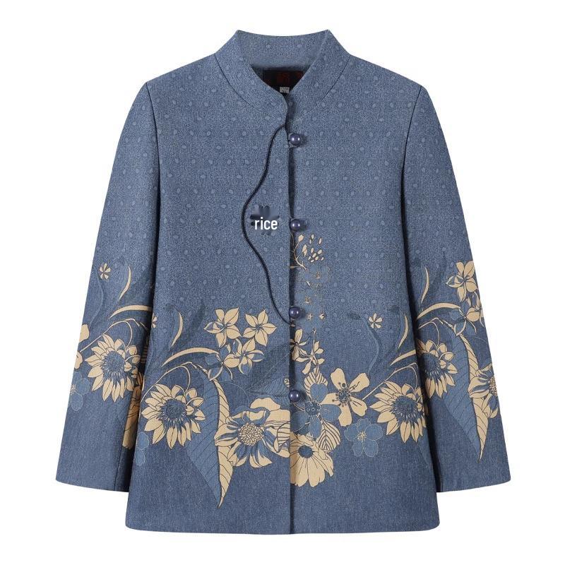 Elderly Women's Spring Coat, New Style for 60-70-Year-Olds, Stand-Up Collar, Long-Sleeve Top for Grandma