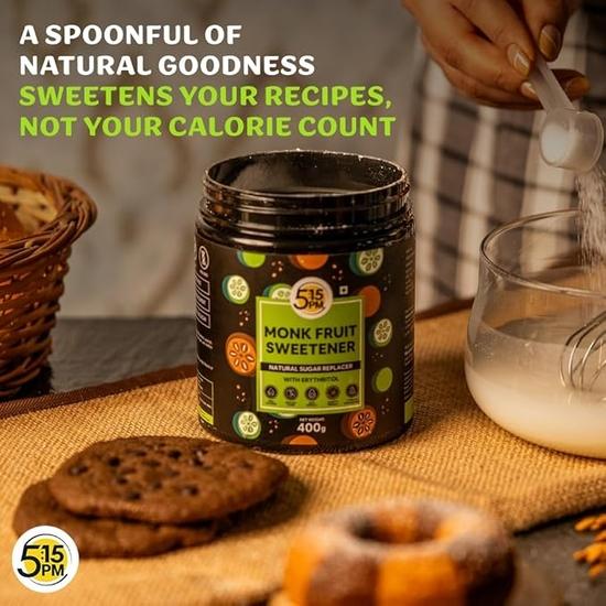 5:15PM Monk Fruit Sweetener Powder with Erythritol 400 G | Monk Fruit Sugar Extract For Cooking & Baking | Natural Sugar Substitute