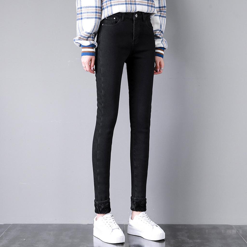 Fashion Women Plus Size Plus Velvet Elastic High Waist Casual Jeans Pencil Pants