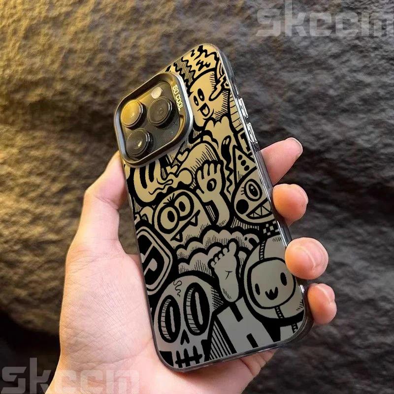 Black Graffiti Design TPU Basic Phone Case For iPhone 15 14 Pro Max 13 12 11 XS X XR 7 8 Plus 16 Shockproof Hard Cover