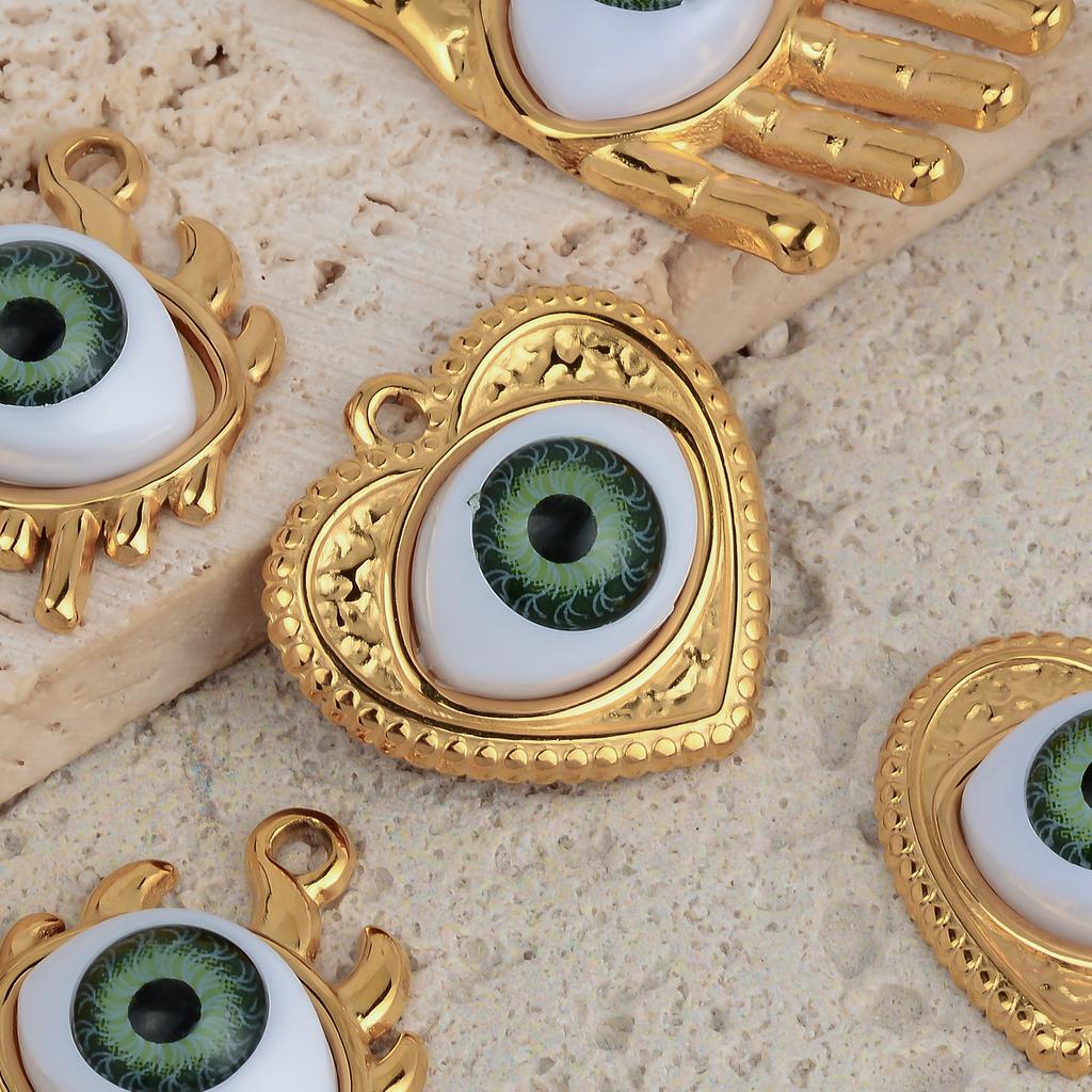 4Pcs Stainless Steel Hand Evil Eye Charms Lucky Blue Eye Charms Pendants for DIY Necklace Bracelet Jewelry Making
