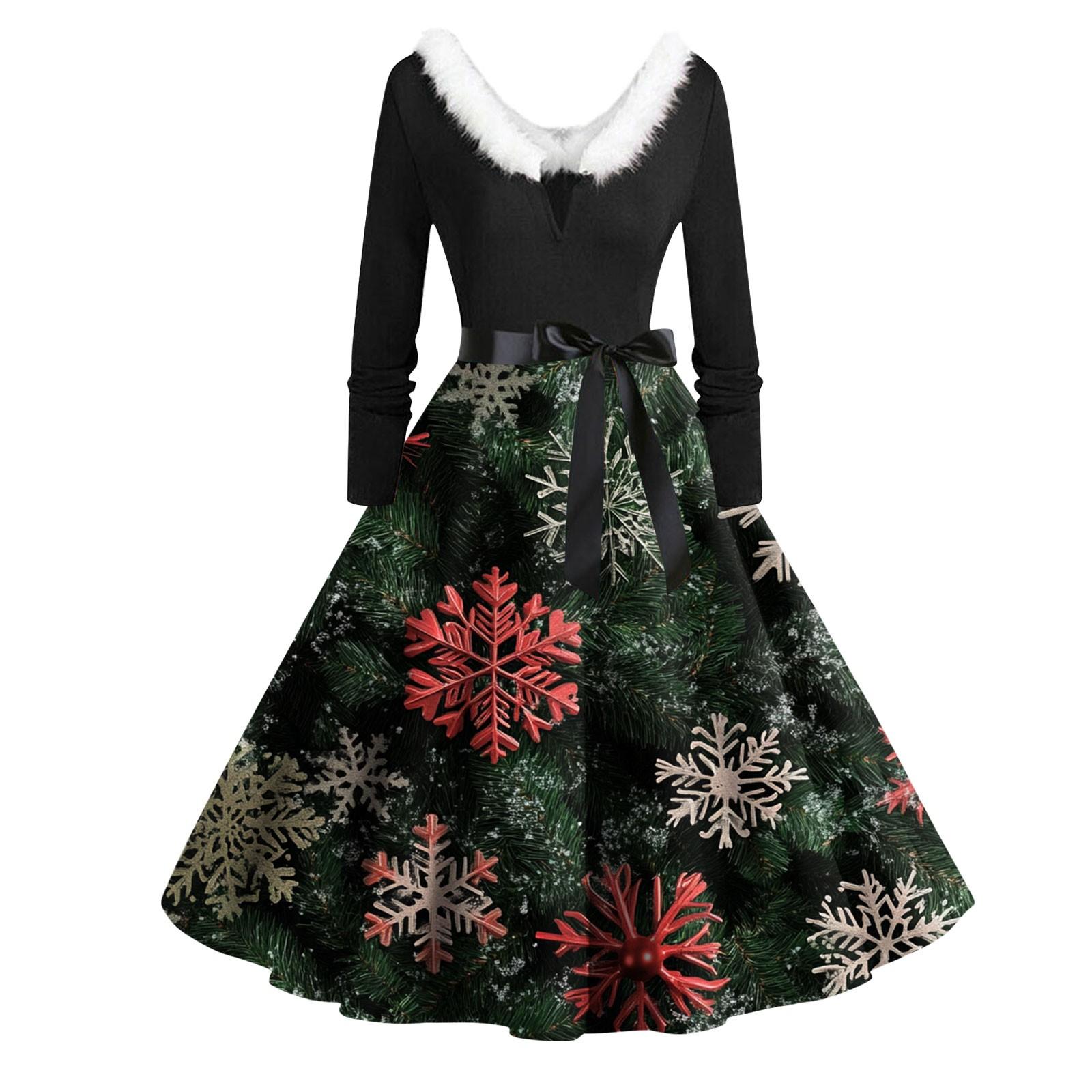 

Женская мода с круглым вырезом, повседневные тонкие рождественские платья с длинным рукавом и принтом XXXL