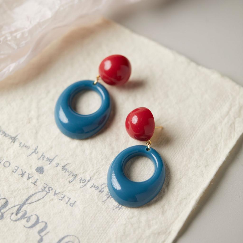 Resin contrasting color round ring oval earrings fashion retro Hong Kong style temperament stud earrings Internet celebrity high sense earrings women