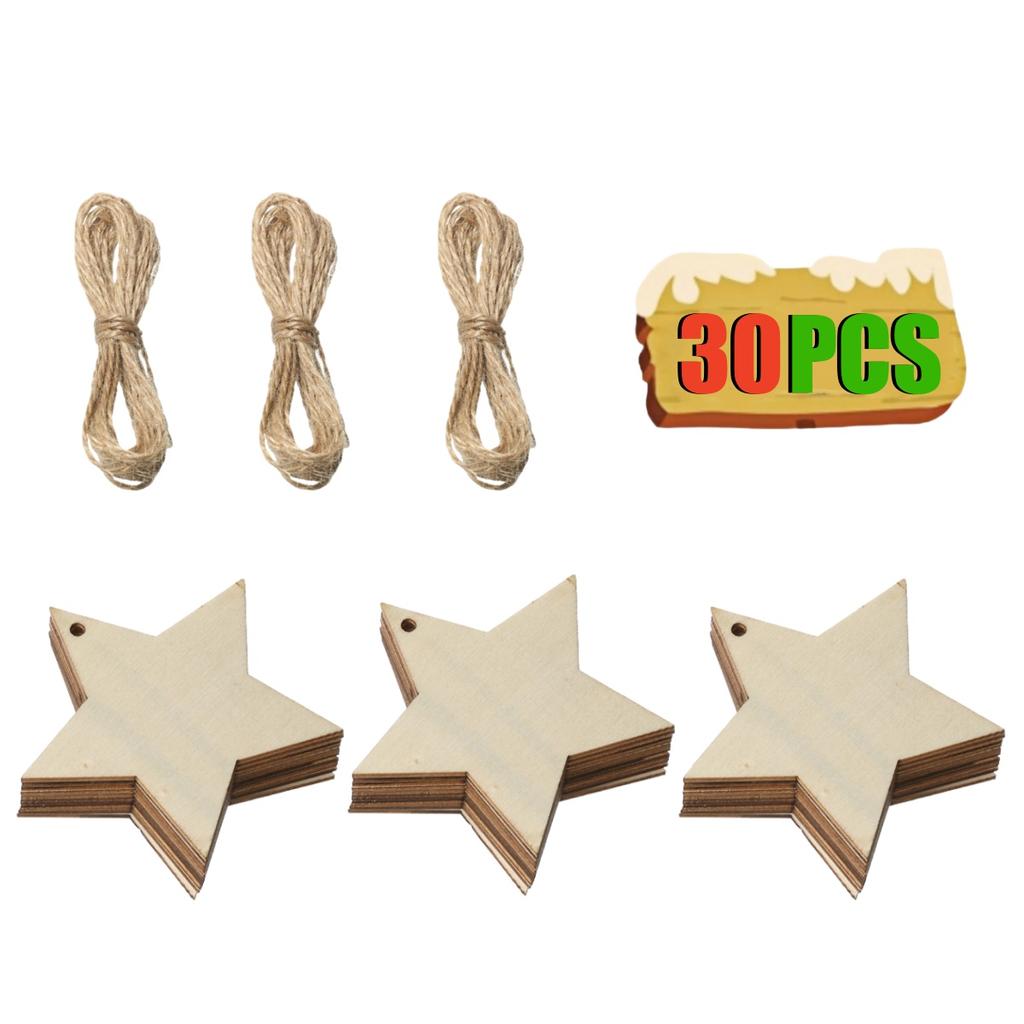 10-50Pcs Wooden Christmas Ornaments Unfinished Wood Slices with Holes Wooden Blanks Pendants for Kid DIY Craft Christmas Tree De