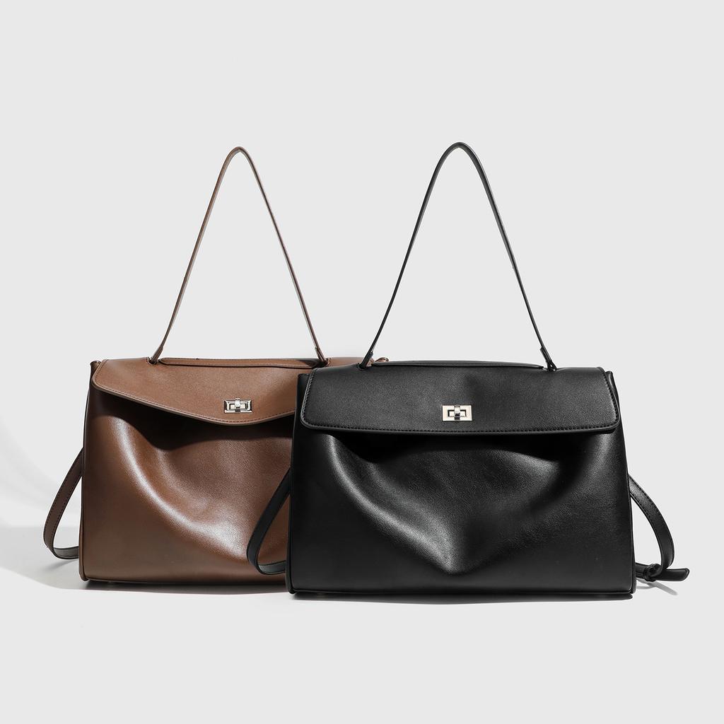 College-style Daily Tote Bag, Soft Leather Underarm Crossbody Handbag, High-end Commuting Bag
