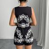Women's 2 Piece Set Halter Vest & Shorts Summer Outfit Tropical Print Vacation Beach Suit