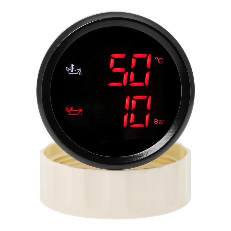 2 IN 1 Oil Temperature+Oil Pressure Gauge with Sensor Digital Display Red/Green Car Gauge Backlight for Marine Boat Car 9-32V