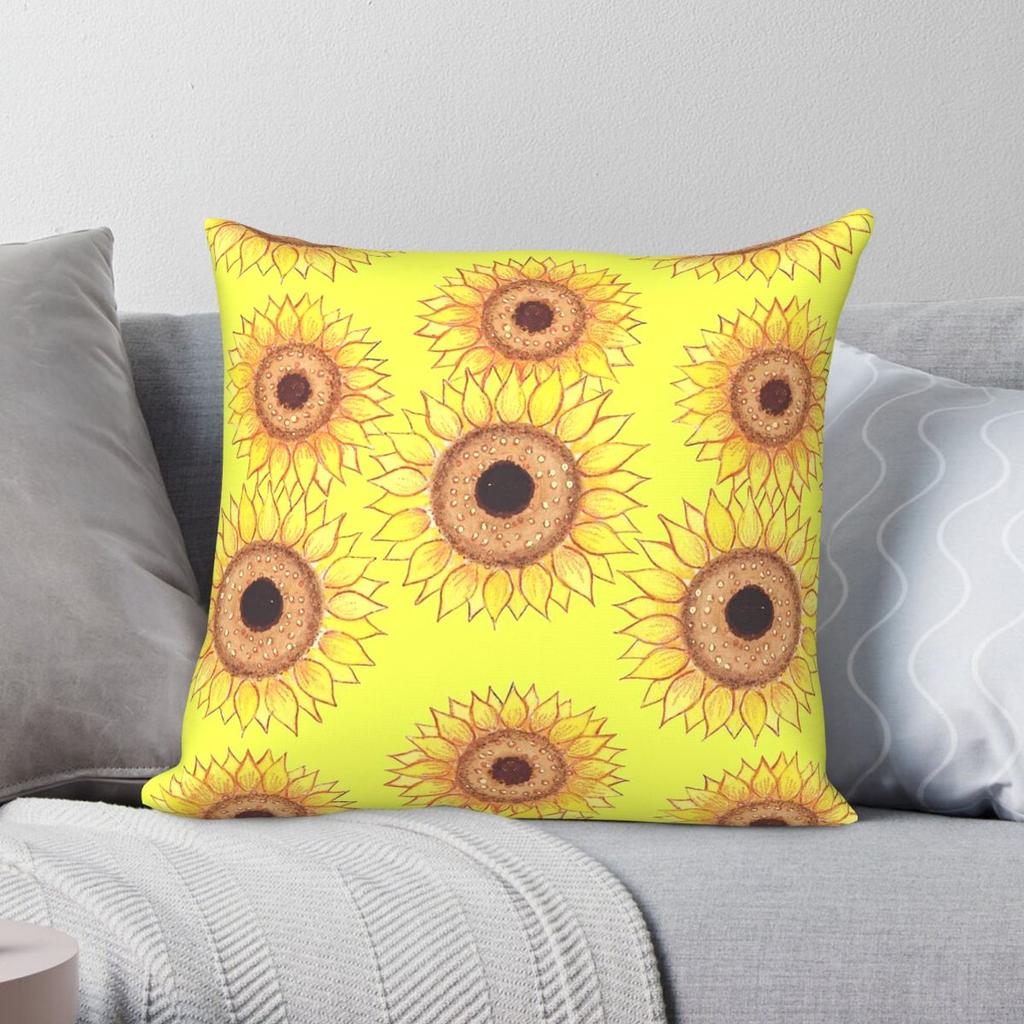 Sunflower Power Pillowcase Polyester Linen Velvet Creative Zip Decorative Bed Cushion Cover