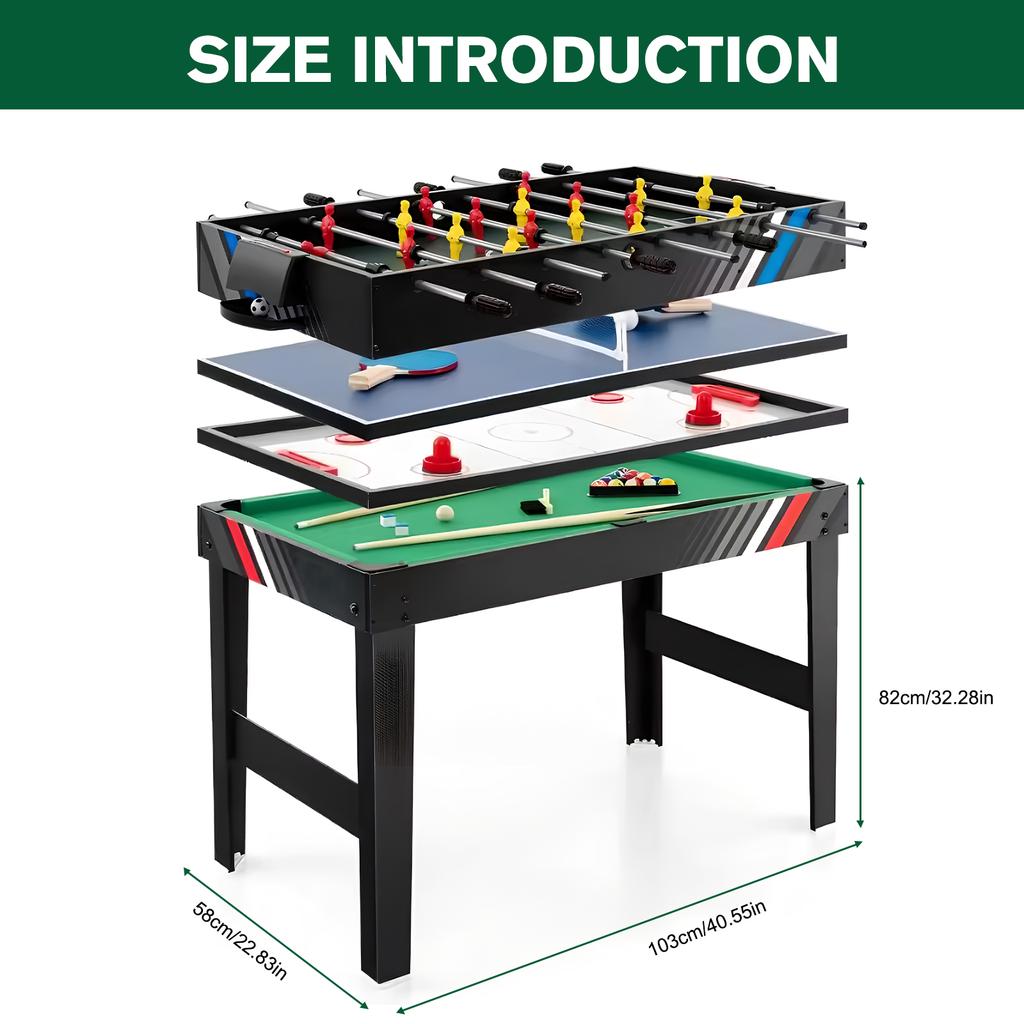 4-In-1 Multi Game Table Billiards Table/Foosball Table/Hockey Table/Ping Pong Table Wear Resist Convert Table for Home Game Room