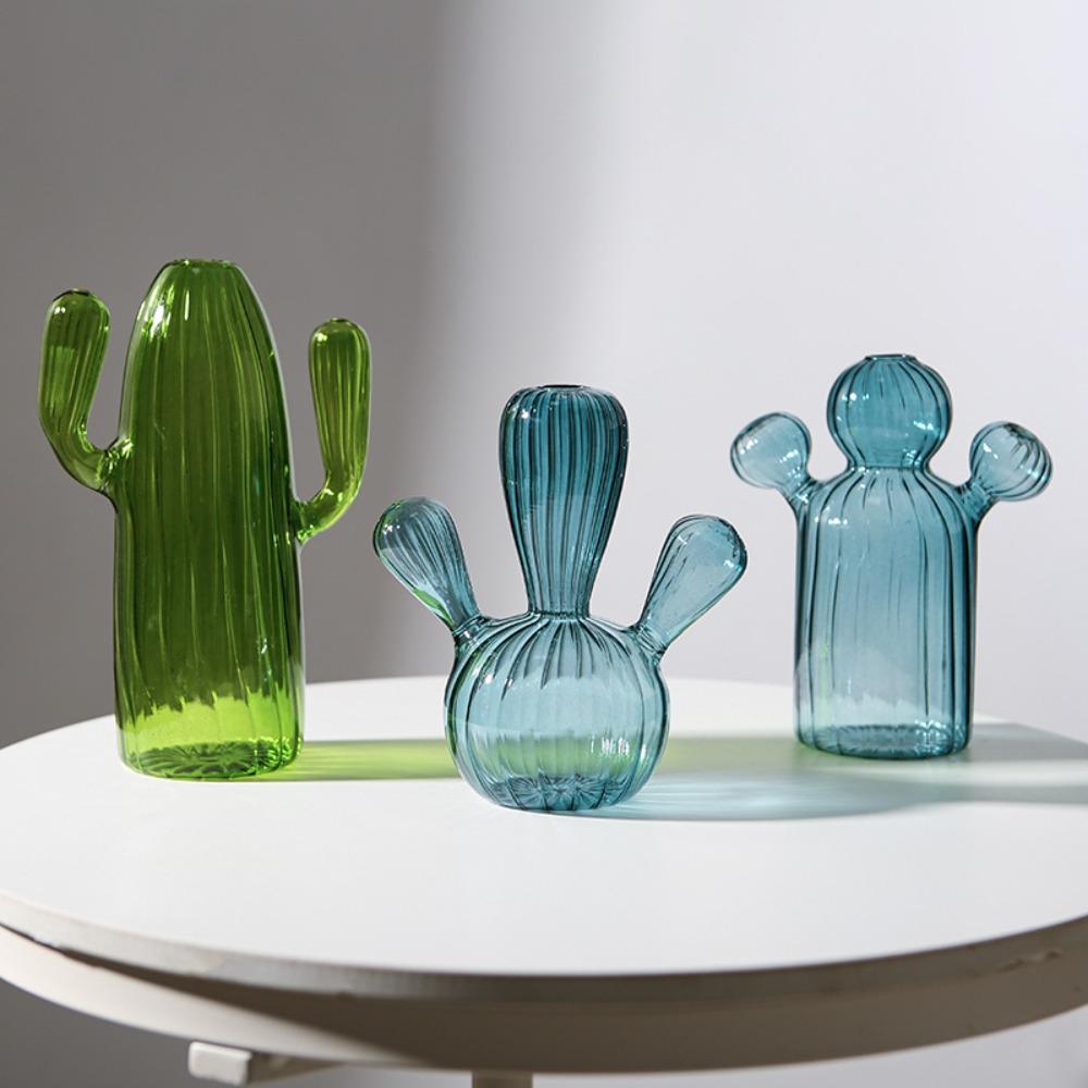 Creative Cactus Glass Vase Plant Hydroponic Flower Pot Desktop Decorative Item Simple Living Room and Bedroom Decorative Item