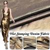 100x150cm Glitter Hot Stamping Water Washed Denim Fabric DIY Clothing Coats Textile Thicken Bronzing Golden Designer Fabric