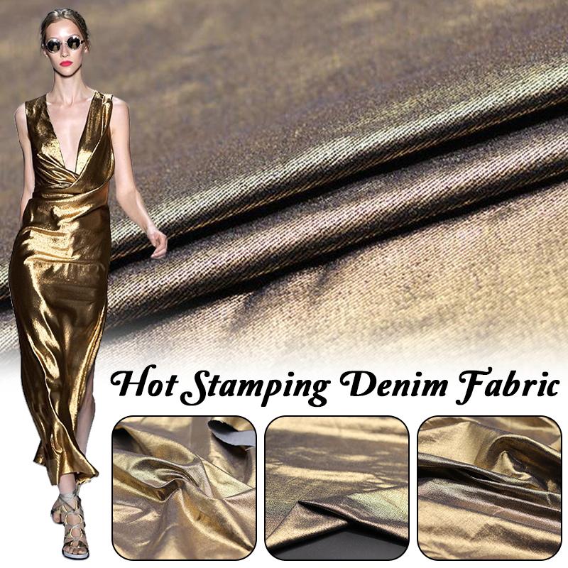 100x150cm Glitter Hot Stamping Water Washed Denim Fabric DIY Clothing Coats Textile Thicken Bronzing Golden Designer Fabric