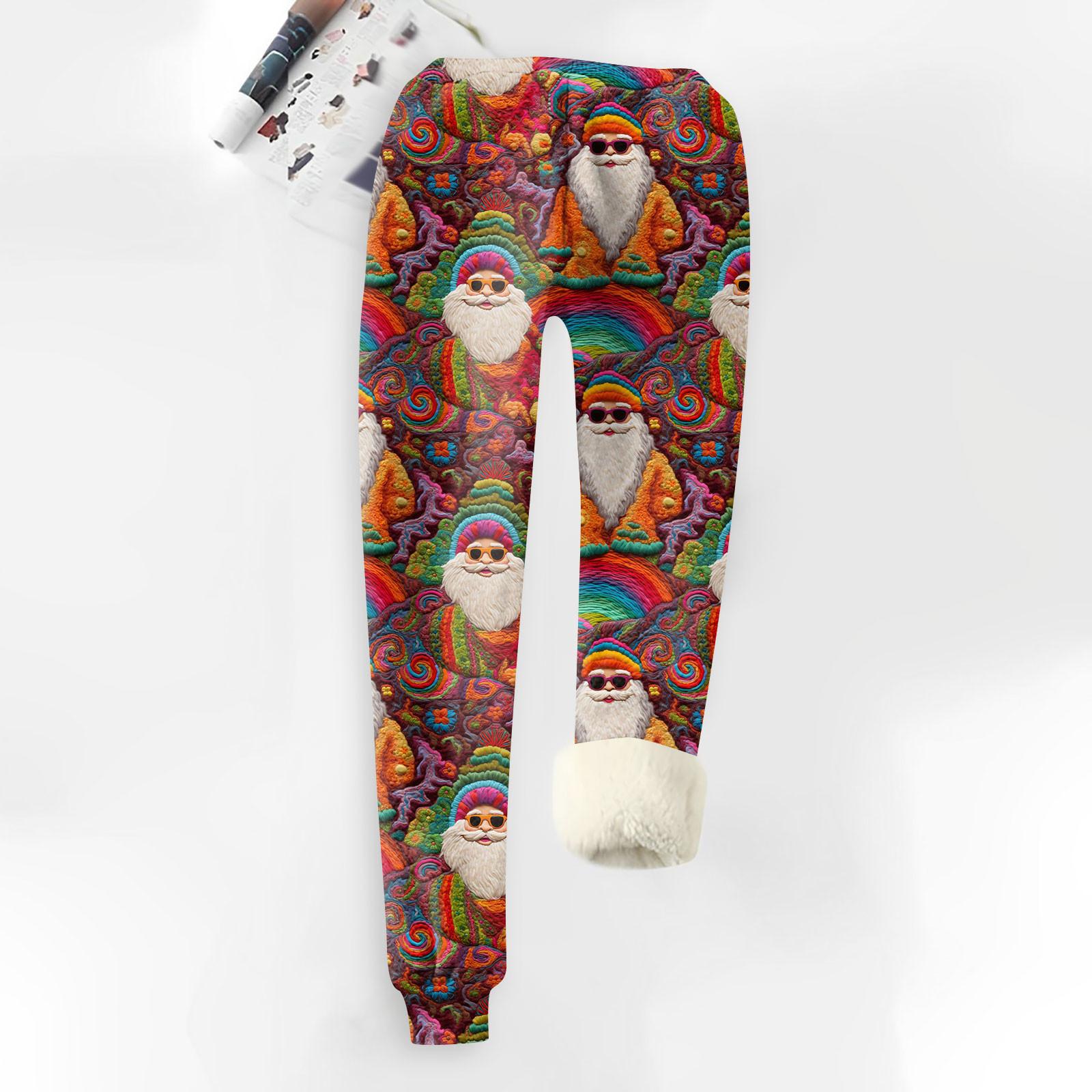

Женские модные рождественские спортивные свободные утолщенные теплые флисовые брюки с принтом XXXL