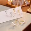Elegant Rear Hanging Style Stud Earrings for Women 925 Sterling Silver Pearl Statement Jewelry Boucles Brincos Bijoux
