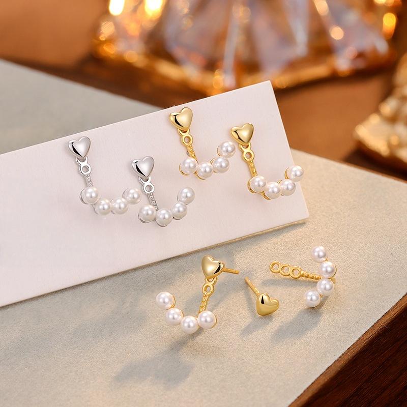 Elegant Rear Hanging Style Stud Earrings for Women 925 Sterling Silver Pearl Statement Jewelry Boucles Brincos Bijoux